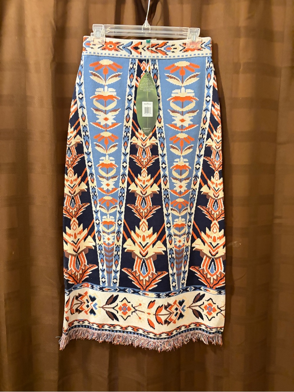 NWT FARM Rio Multicolor Tapestry Fringes Knit Midi Skirt size small reg $180 - Picture 7 of 10